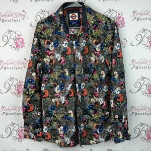 Jermyn & bond button up bright unique flowers dots Floral Long Sleeve Shirt